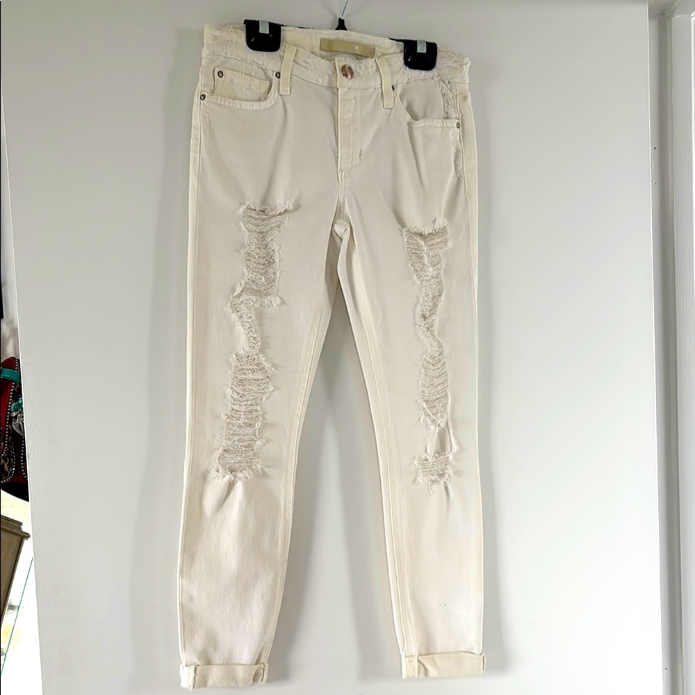 Joe's Jeans Cream Distressed Skinny Jeans